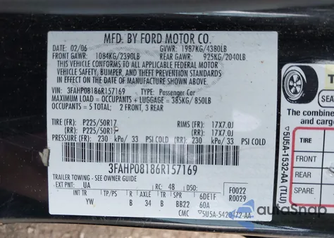 2006 Ford Fusion Sel from USA, damaged, VIN 3FAHP08186R157169